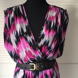 Akiko Belted Abstract Silk Wrap Dress SZ L